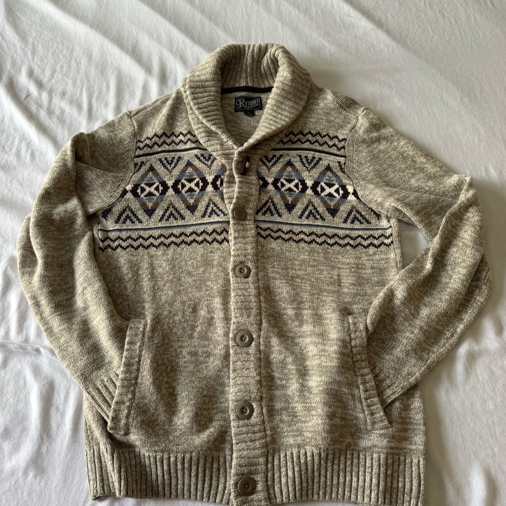Retrofit Men's Beige Patterned Cardigan